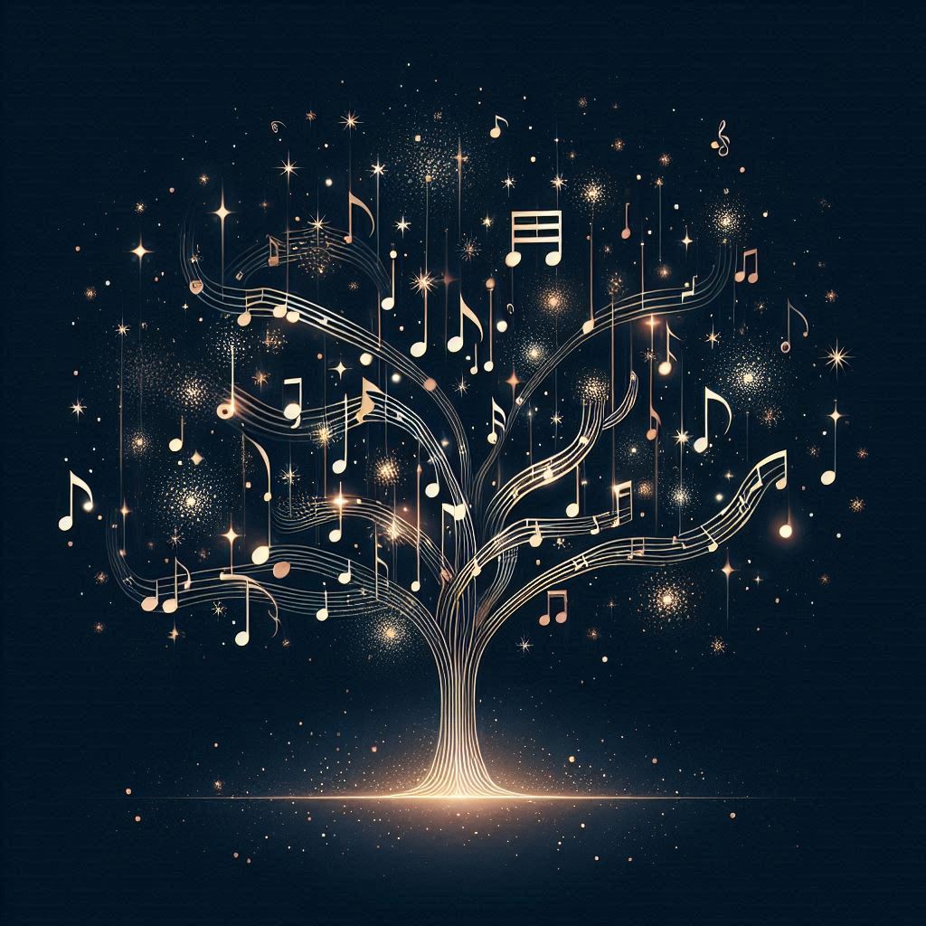 en branches et feuilles, étoiles et constellations dispersées